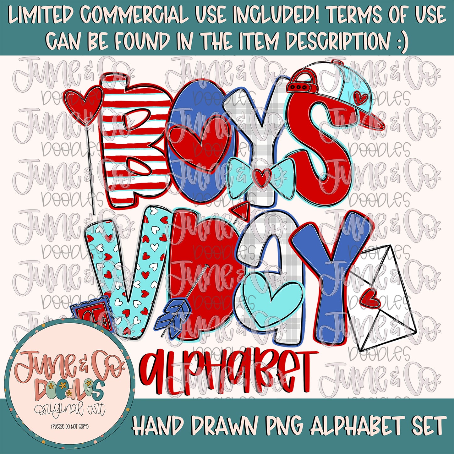 Boys VDay Alphabet Set- PNG| Valentine's Day Alpha| Individually Saved Letters| Holiday Letters| A-Z Doodle Letters PNG| Digital Download