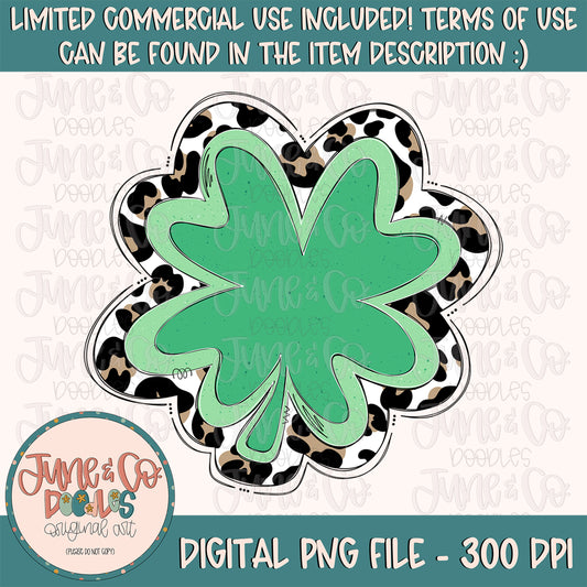 Shamrock Doodle PNG| Funky Shamrock With Leopard Print Sublimation File| St. Patrick's Day Hand Lettered Printable Art| Instant Download