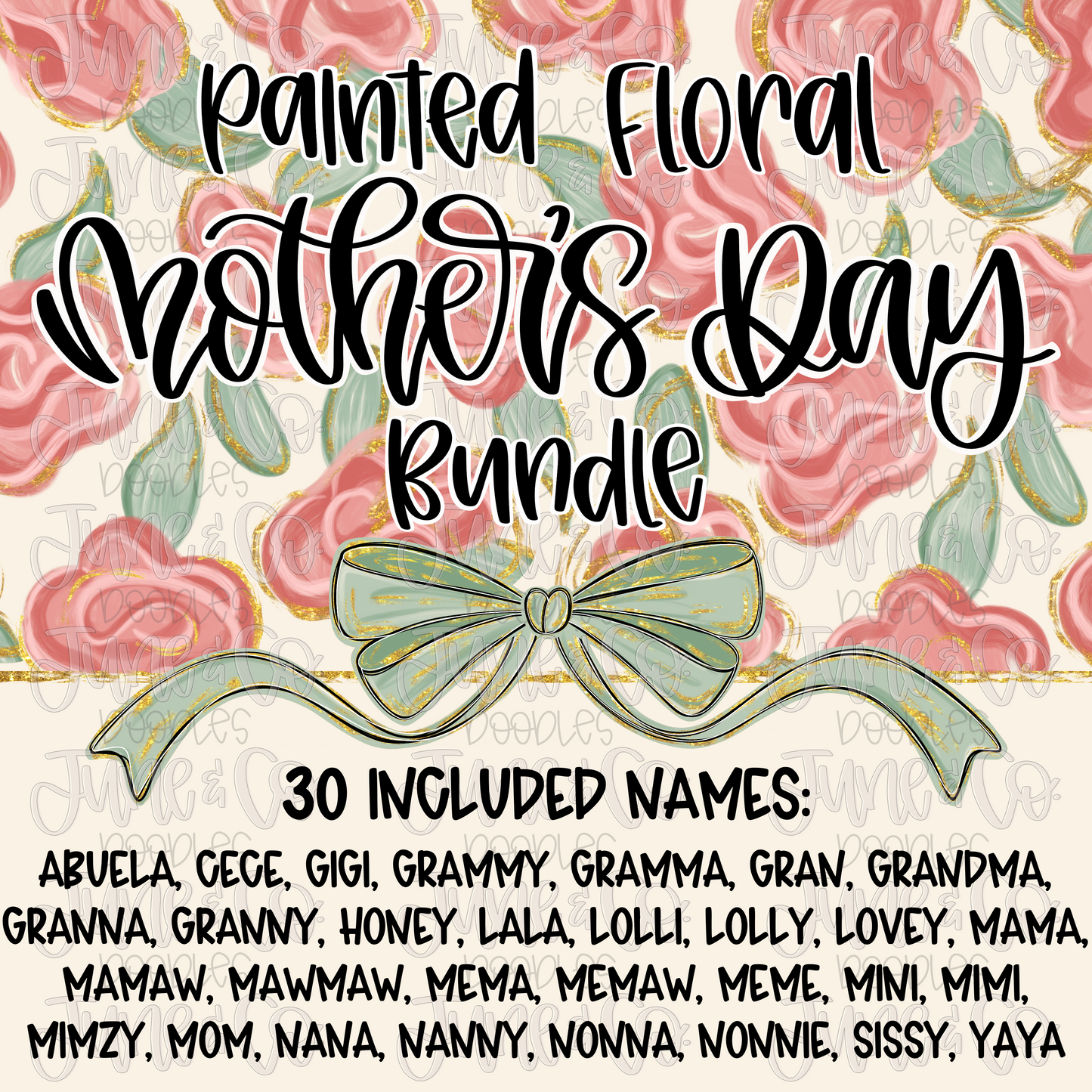 Painted Floral Mother's Day PNG Bundle| 30 individual Mother's Day Name Files At A Discounted Price