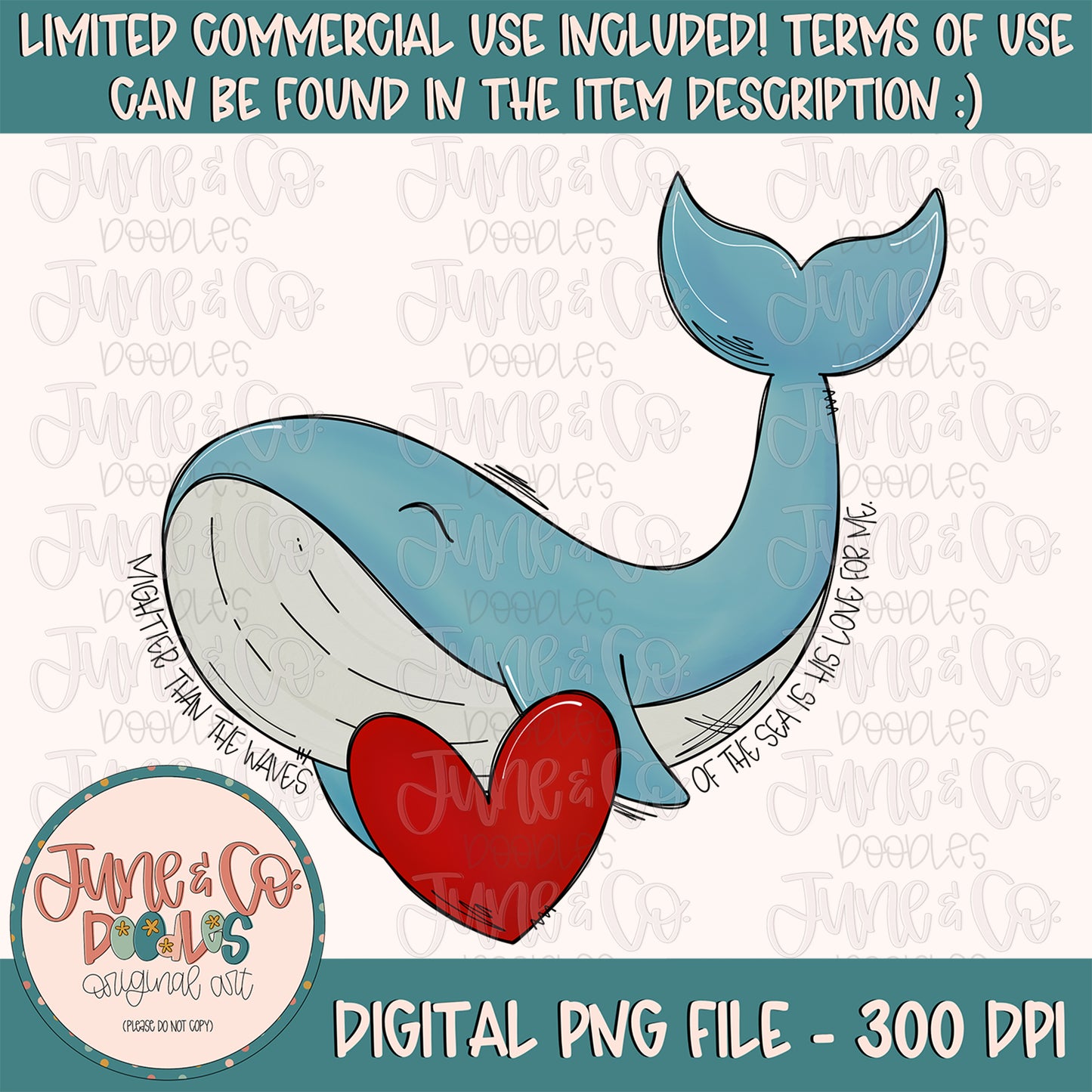 Boys Psalm 93:4 Whale| Christian Valentine's Day Sublimation File| Boys V-Day Shirt Design| Hand Sketched Printable Art| Instant Download