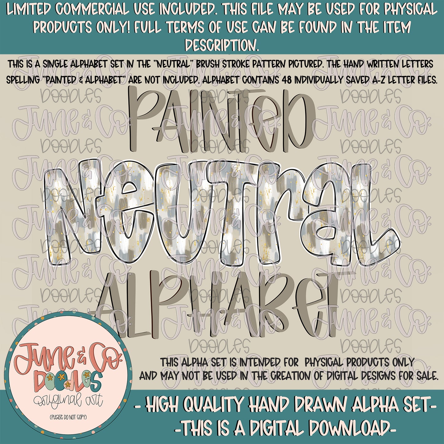 Painted Neutrals Alphabet Set- PNG| Neutral Brush Stroke Doodle Alpha| Individually Saved Letters| A-Z Doodle Letters PNG| Digital Download