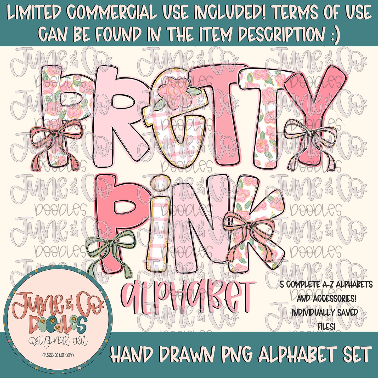 Pretty Pink Floral Alphabet Set- PNG| Preppy Pink Doodle Alpha| Individually Saved Letters| A-Z Doodle Letters PNG| Digital Download