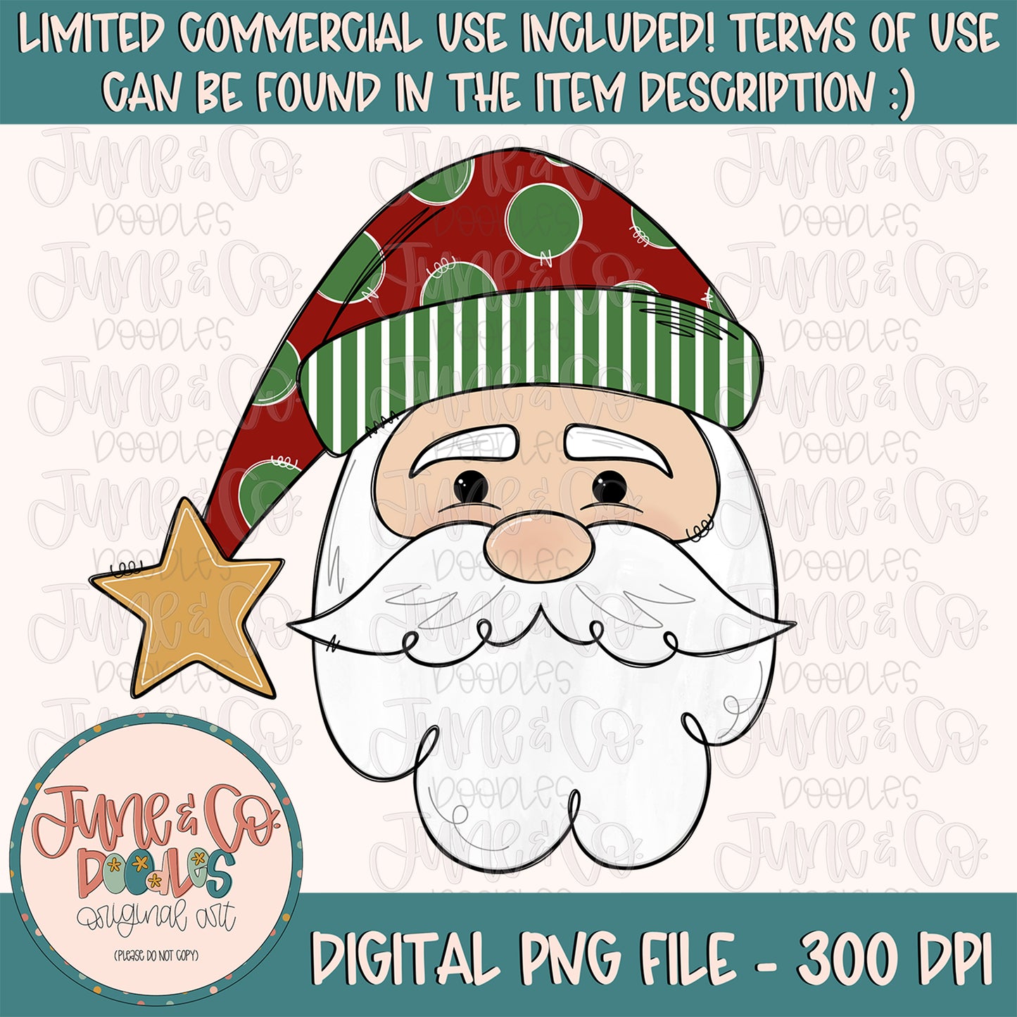Whimsical Santa PNG| Christmas Holiday Sublimation File| St. Nick Shirt Design| Hand Sketched Printable Art| Instant Download