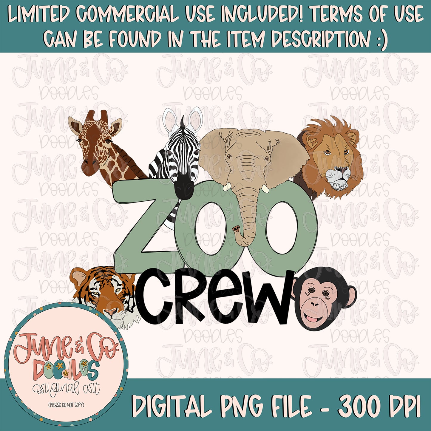 Zoo Crew PNG| Kids Zoo Animals Sublimation File| Kids Zoo Shirt Design| Hand Drawn Digital Art| Printable Art For Summer| Instant Download