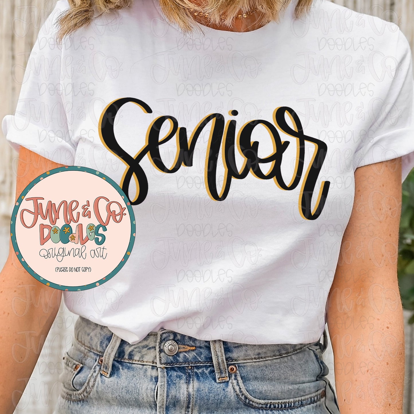 Black And Gold Senior Lettering PNG| Back To School Sublimation File| Graduation Shirt Design| Hand Lettered Printable Art| Instant Download