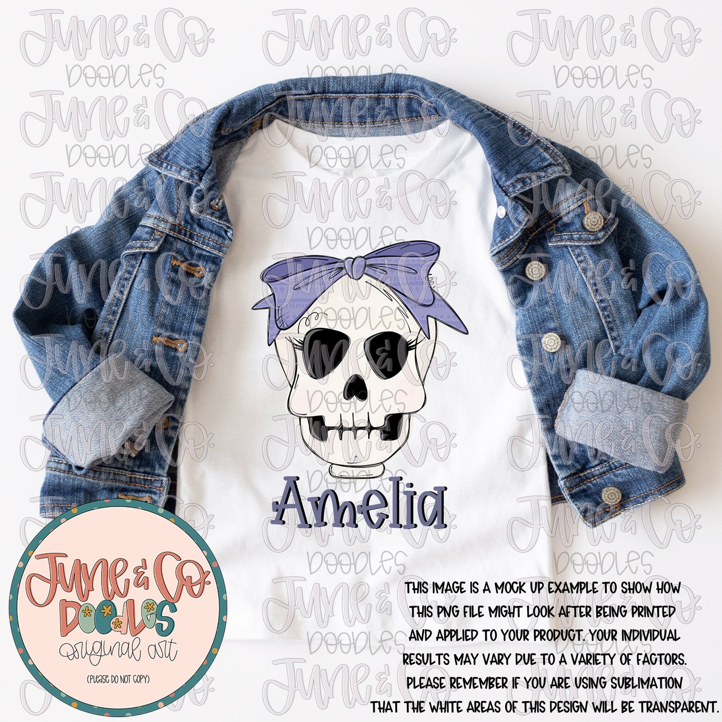 Girly Skeleton PNG| Skull With Bow Sublimation File| Girls Halloween Shirt Design| Hand Drawn Printable Art| Instant Download