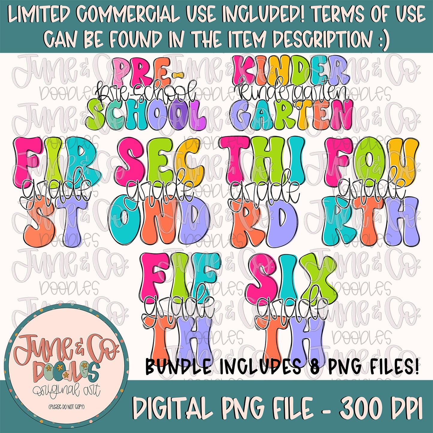 Neon Rainbow Grade Levels PNG Bundle| Girls Back To School Sublimation File| School Teacher Shirt Design| Printable Art| Instant Download