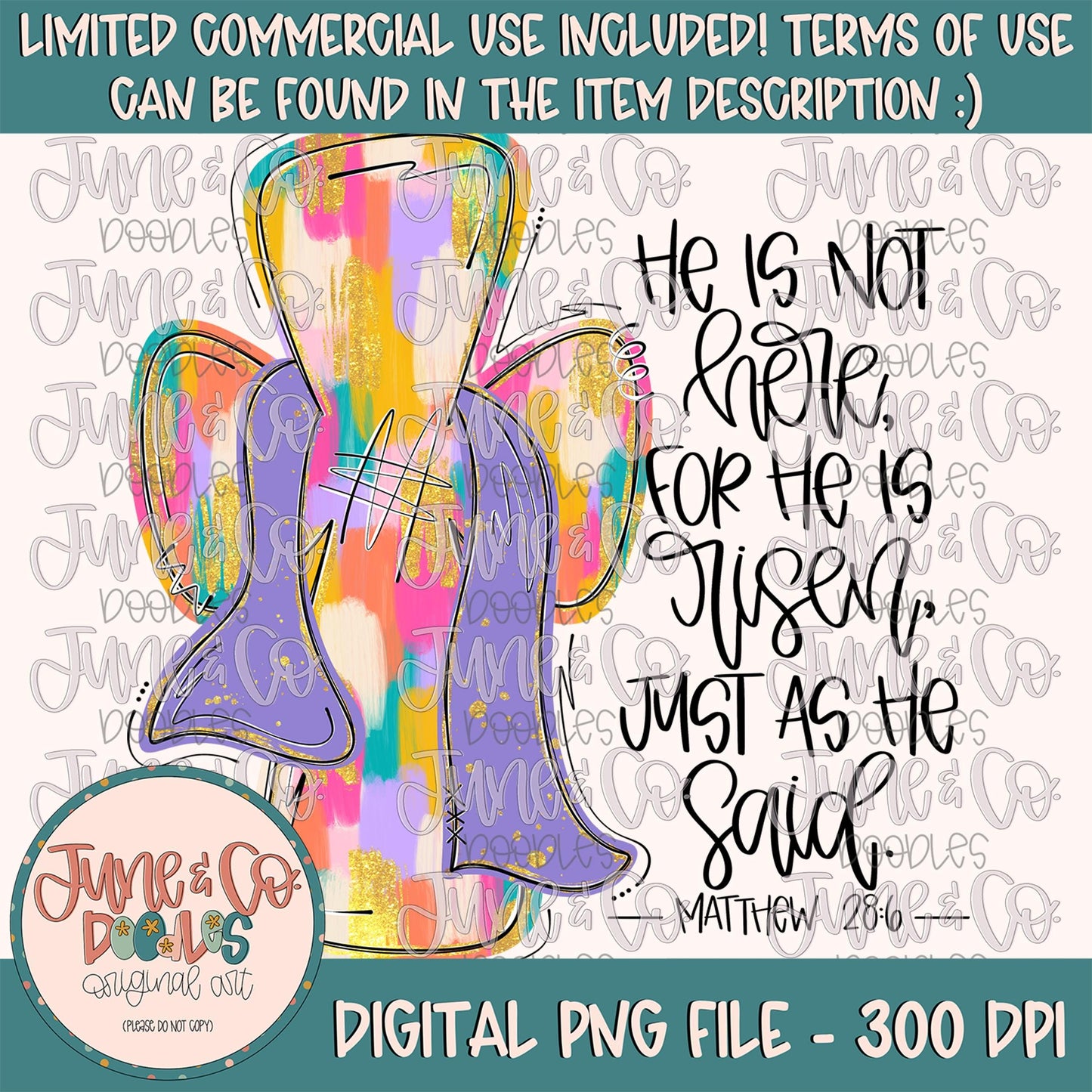 He Is Risen Painted Cross PNG| Brush Stroke Easter Sublimation File| Faith Shirt Design| Hand Lettered Bible Verse| Digital Download