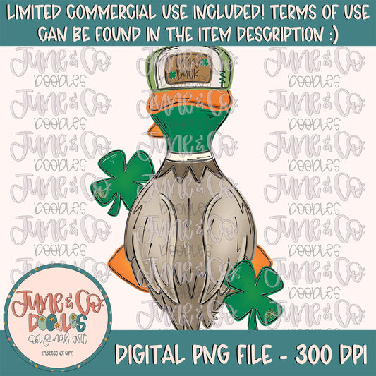 Lucky Duck PNG| Country St. Patrick's Day Sublimation File| Boy Duck With Backwards Hat Shirt Design| Hand Drawn Art| Digital Download