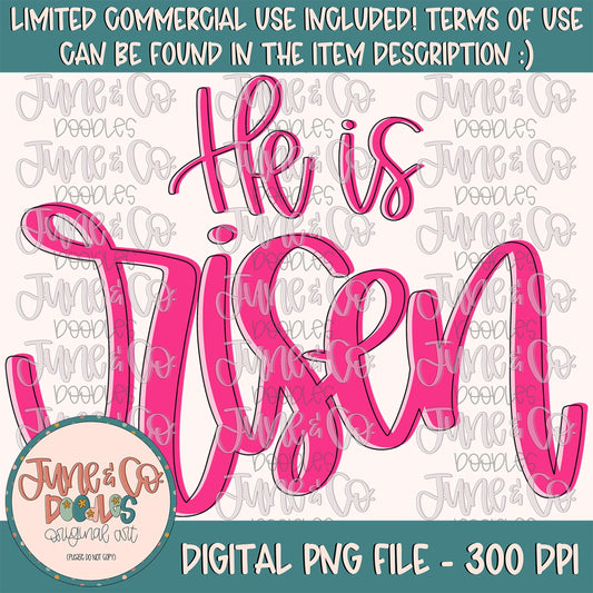 He Is Risen Lettering- Pink PNG| Christian Easter Sublimation File| Spring Faith Shirt Design| Hand Lettered Printable Art| Instant Download