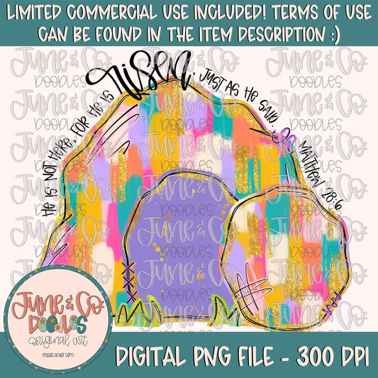 He Is Risen Painted Tomb PNG| Brush Stroke Easter Sublimation File| Faith Shirt Design| Hand Lettered Bible Verse| Digital Download