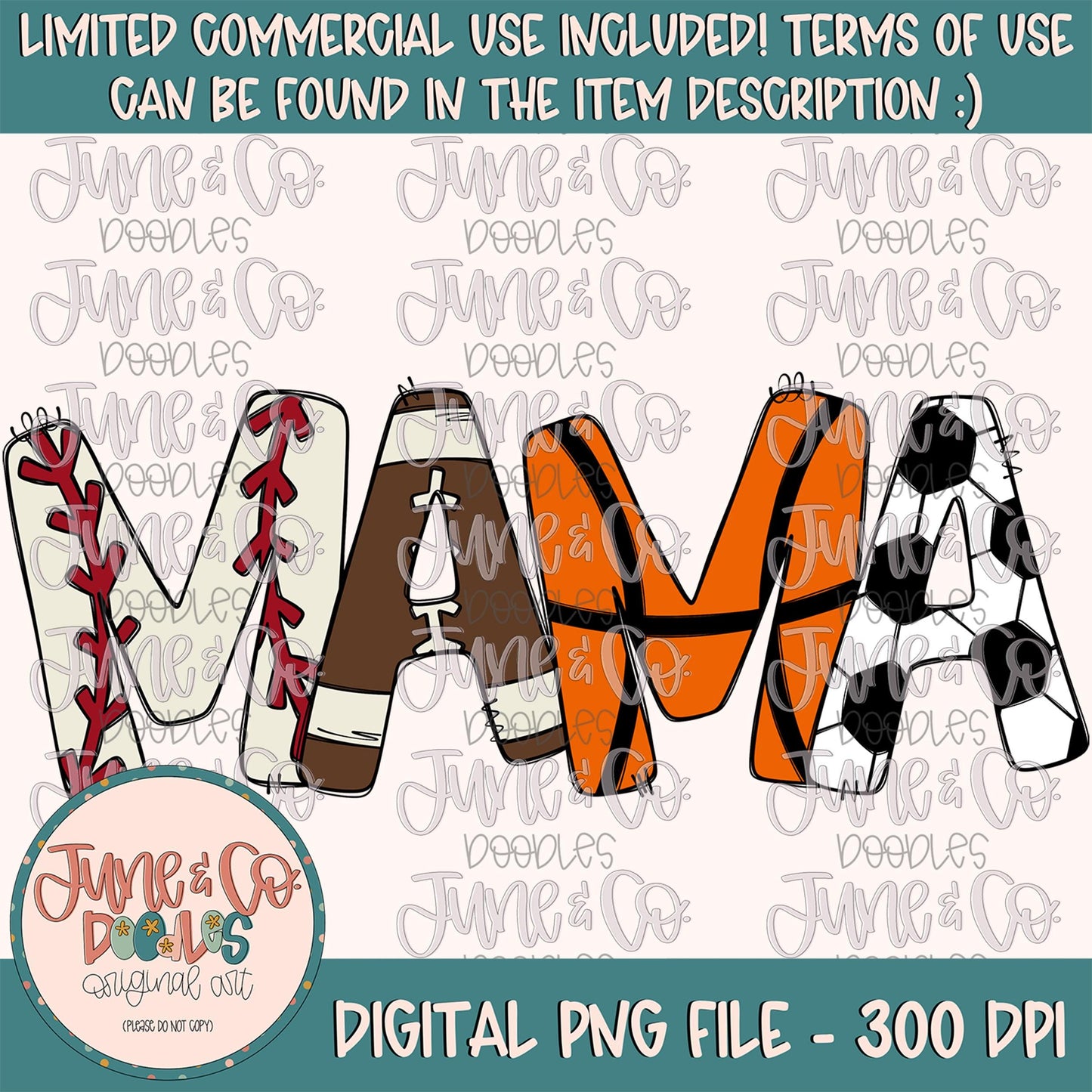 Sports Mama PNG| Mom Game Day Sublimation File| Baseball Football Basketball Soccer Season Shirt Design| Hand Drawn Art| Digital Download