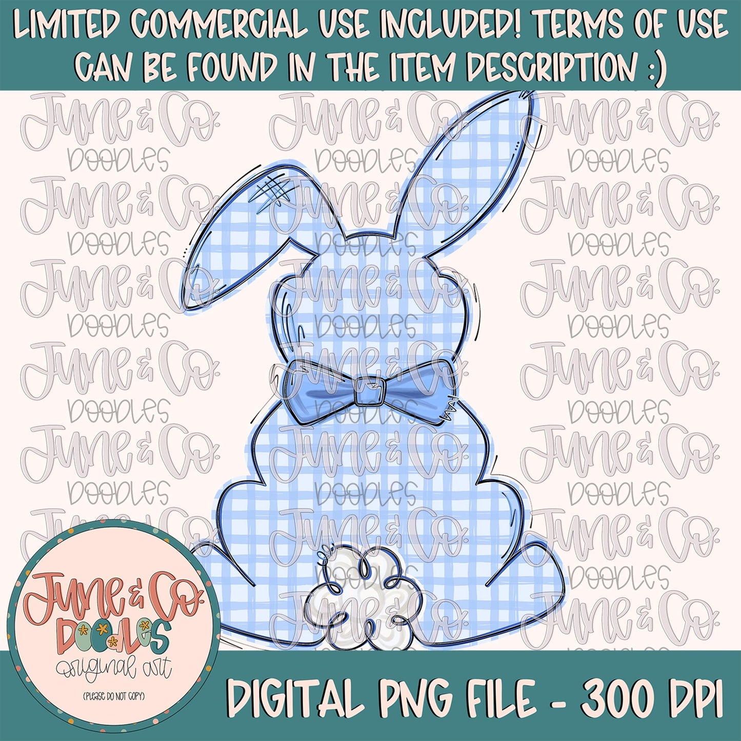 Blue Plaid Bunny PNG| Boys Easter Bunny Sublimation File| Preppy Bunny Silhouette Shirt Design| Hand Drawn Art| Digital Download