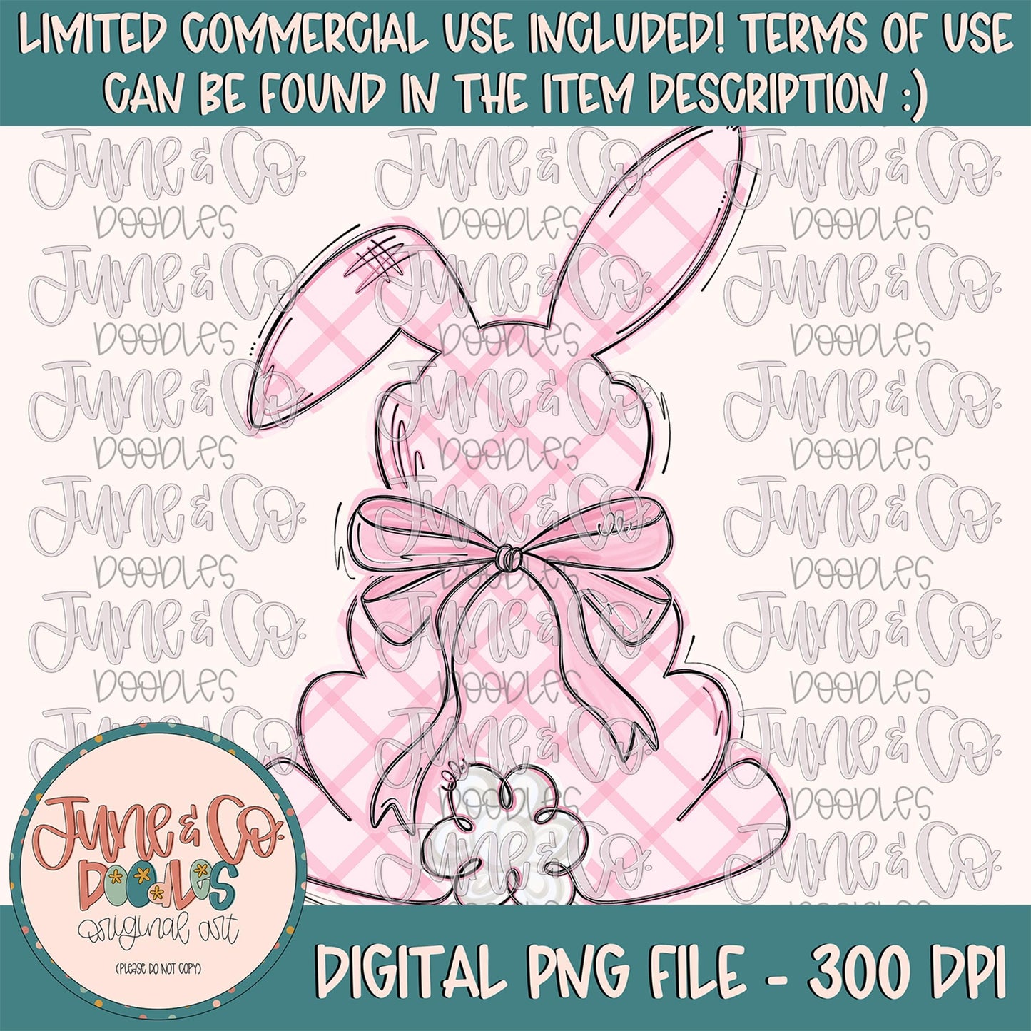 Pink Plaid Bunny PNG| Girls Easter Bunny Sublimation File| Preppy Bunny Silhouette Shirt Design| Hand Drawn Art| Digital Download