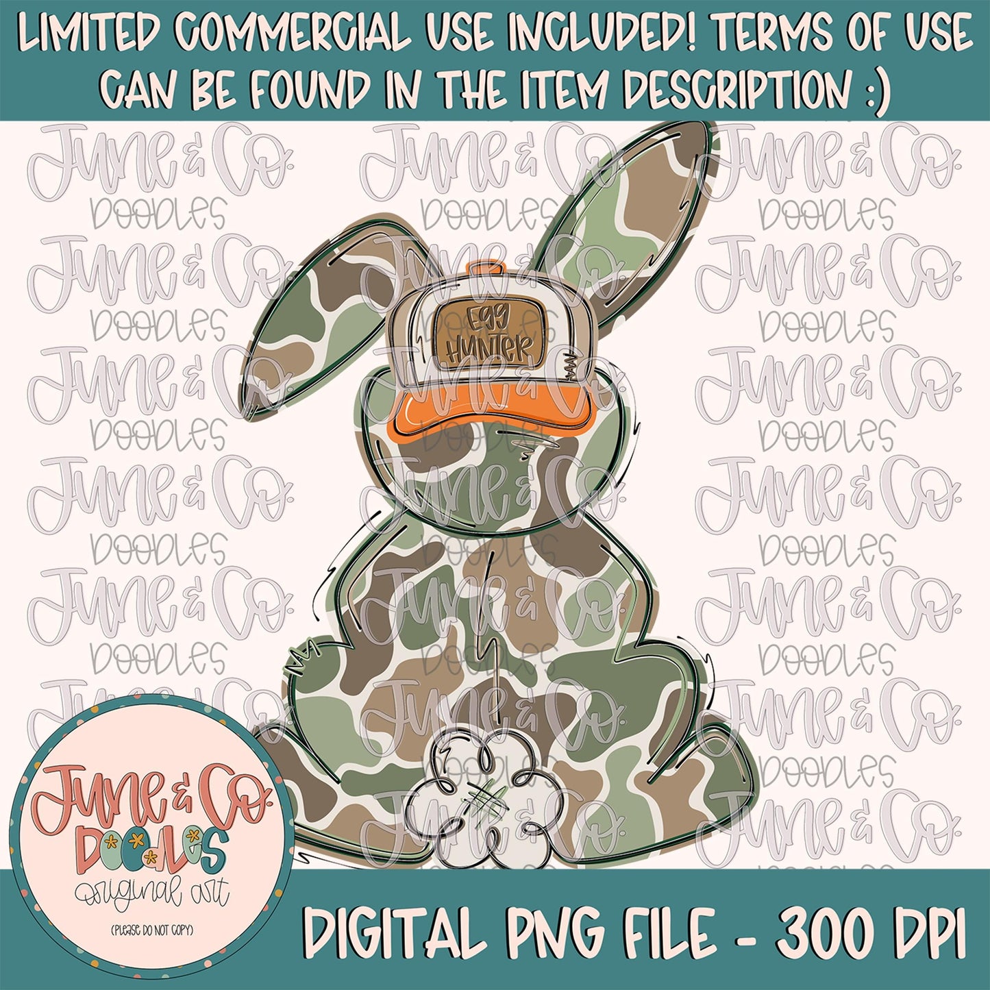 Egg Hunter Bunny PNG| Camo Easter Bunny Sublimation File| Boy Bunny With Backwards Hat Shirt Design| Hand Drawn Art| Digital Download