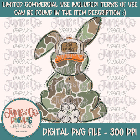 Egg Hunter Bunny PNG| Camo Easter Bunny Sublimation File| Boy Bunny With Backwards Hat Shirt Design| Hand Drawn Art| Digital Download