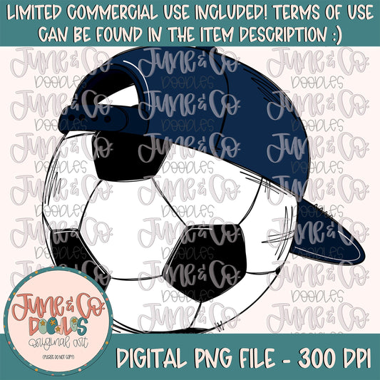 Cool Soccer Ball Navy PNG| Soccer Ball With Hat Sublimation File|Boys Soccer Shirt Design| Hand Sketched Printable Art| Instant Download