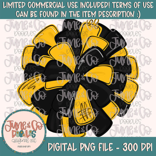 Black & Yellow Pom Pom PNG| Cheerleading Sublimation File| Team Spirit Shirt Design| Hand Drawn Printable Art| Digital Download