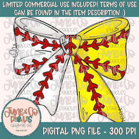 Baseball & Softball Bow PNG| Coquette Mom of Both Sublimation File| Girly Game Day Shirt Design| Hand Sketched  Art| Digital Download