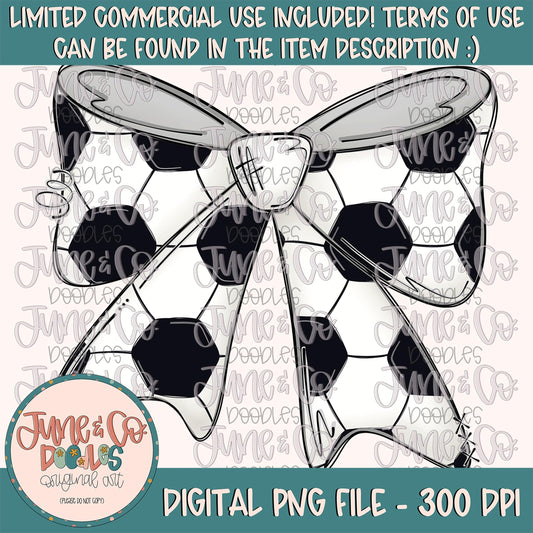 Soccer Bow PNG| Coquette Soccer Sublimation File| Girly Game Day Shirt Design| Hand Sketched Printable Art| Digital Download