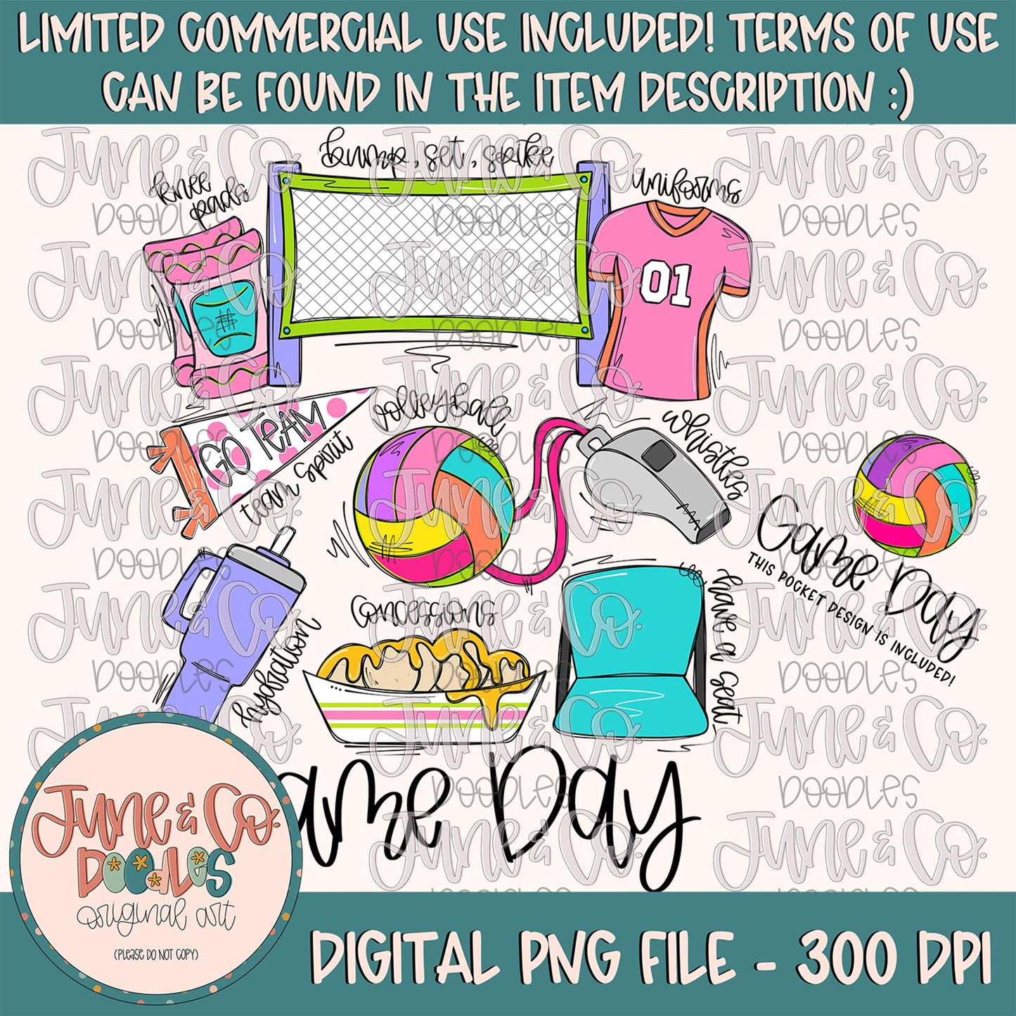Volleyball Game Day PNG| Volleyball Things Sublimation File| Spring Sports Shirt Design| Hand Sketched Printable Art Instant Download