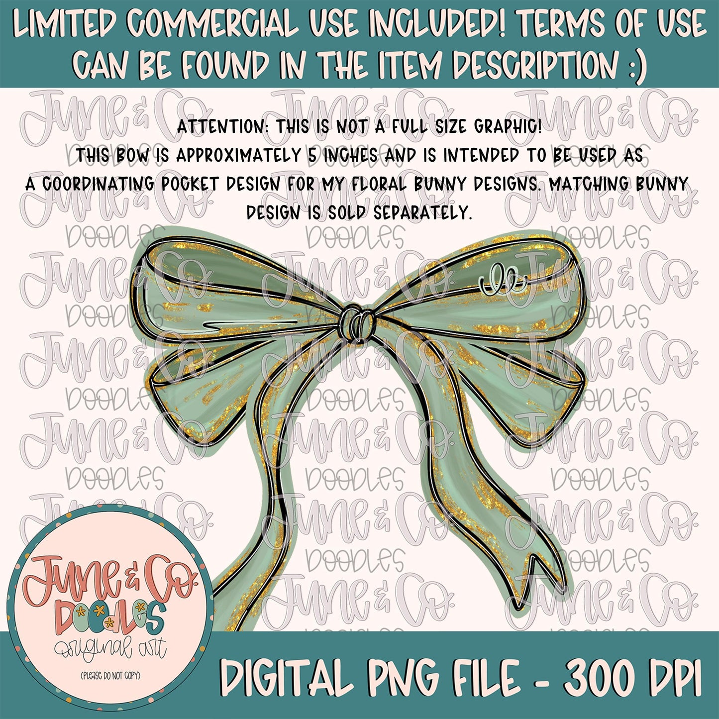 Green Bow Pocket PNG| Matches Floral Easter Bunny Sublimation File| Girly Bow Pocket Design| Hand Drawn Art| Digital Download
