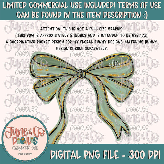 Green Bow Pocket PNG| Matches Floral Easter Bunny Sublimation File| Girly Bow Pocket Design| Hand Drawn Art| Digital Download
