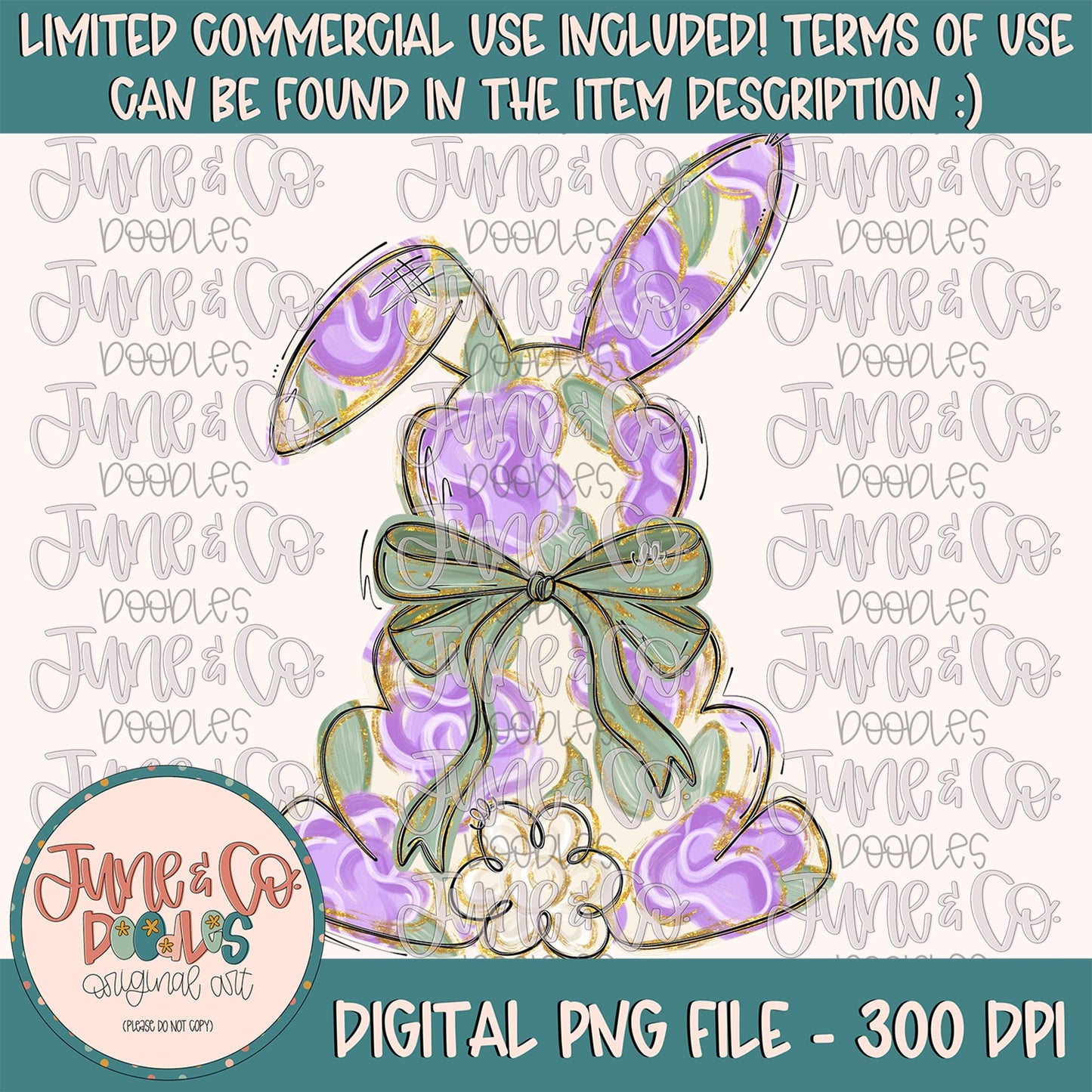 Painted Floral Bunny PNG- Purple| Coquette Easter Bunny Sublimation File| Girly Easter Holiday Design| Hand Drawn Art| Digital Download