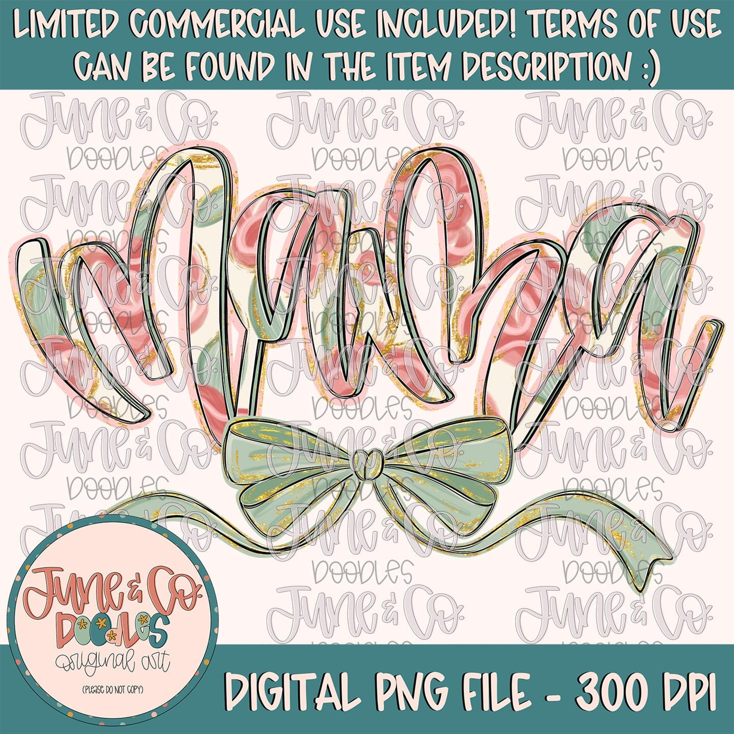 Painted Floral Mama PNG| Mama With Bow Sublimation File| Floral Mother's Day Shirt Design| Hand Lettered Printable Art| Digital Download