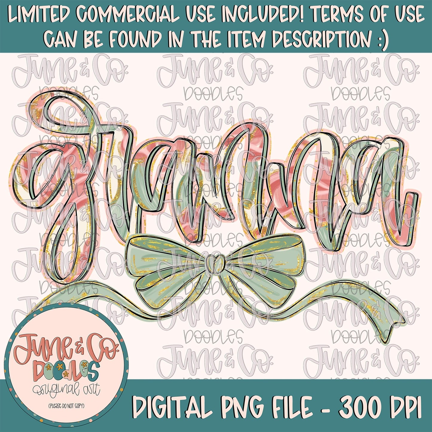 Painted Floral Granna PNG| Granna With Bow Sublimation File| Floral Mother's Day Shirt Design| Hand Lettered Printable Art| Digital Download