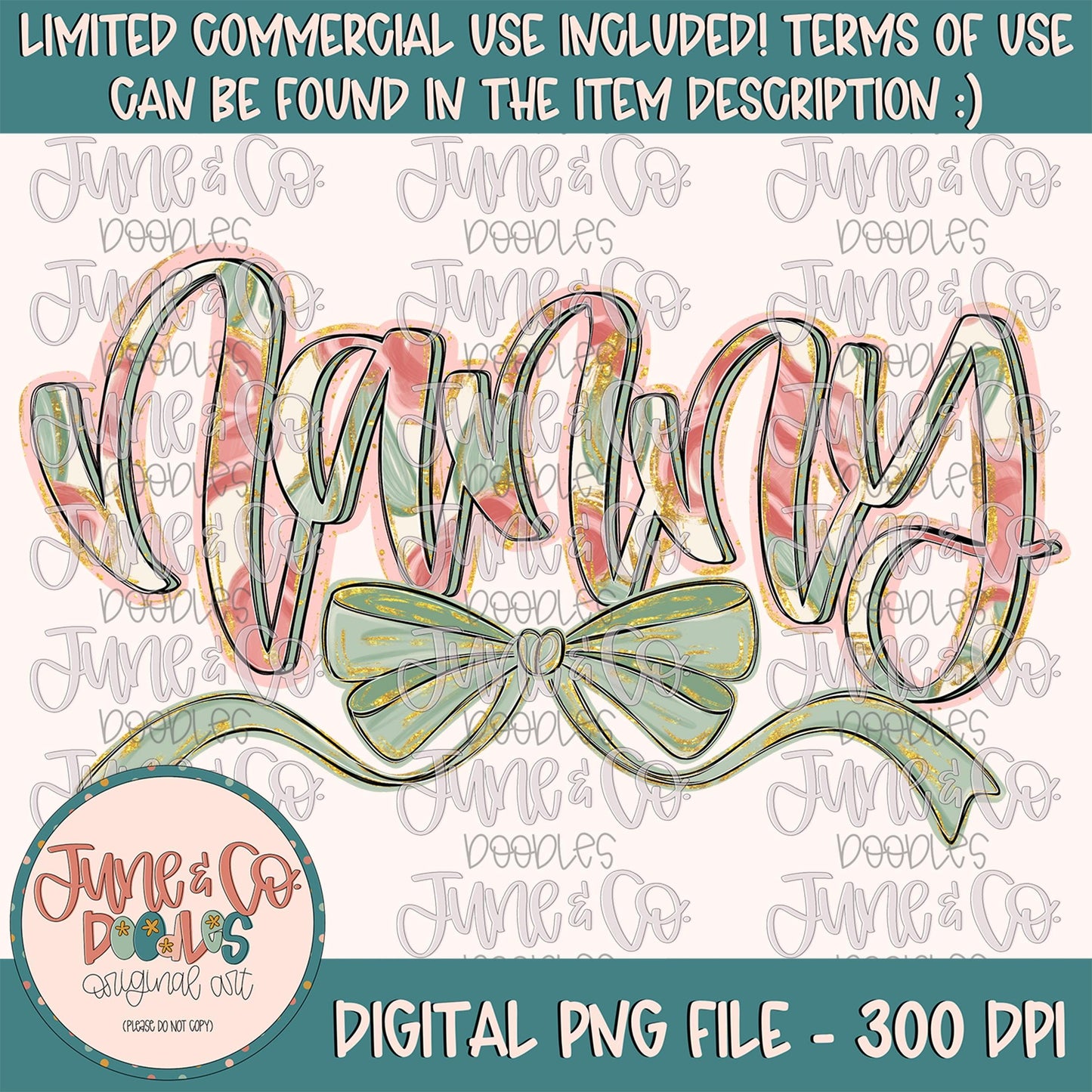 Painted Floral Nanny PNG| Nanny With Bow Sublimation File| Floral Mother's Day Shirt Design| Hand Lettered Printable Art| Digital Download