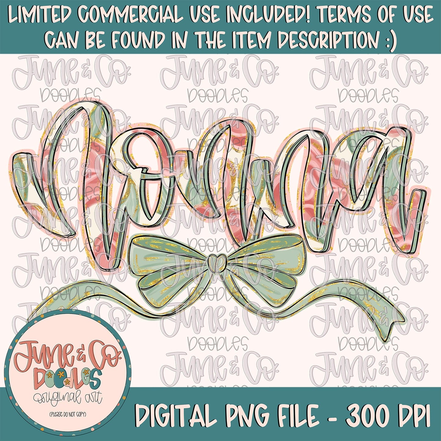 Painted Floral Nonna PNG| Nonna With Bow Sublimation File| Floral Mother's Day Shirt Design| Hand Lettered Printable Art| Digital Download
