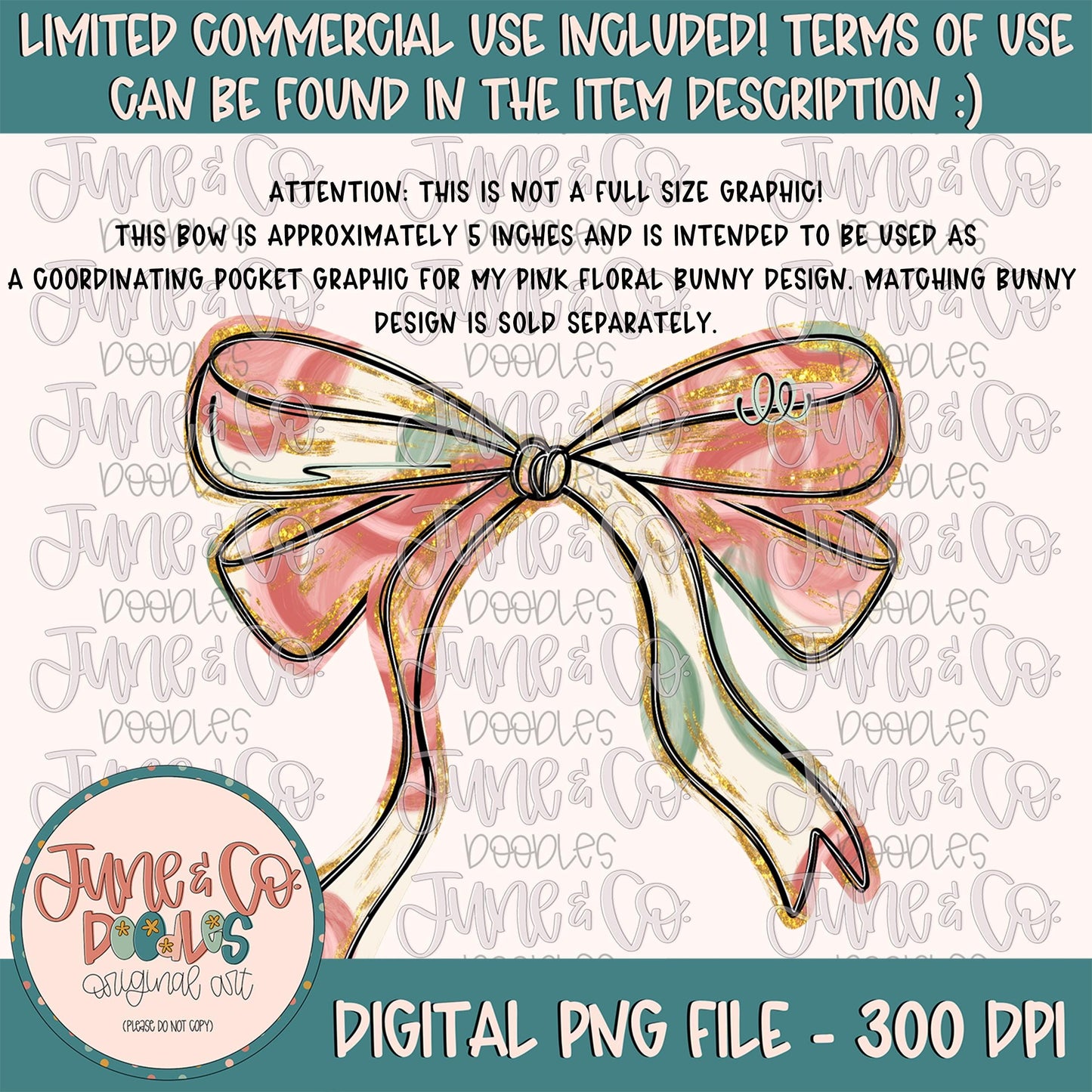 Floral Bow Pocket PNG| Matches Pink Floral Easter Bunny Sublimation File| Girly Bow Pocket Design| Hand Drawn Art| Digital Download