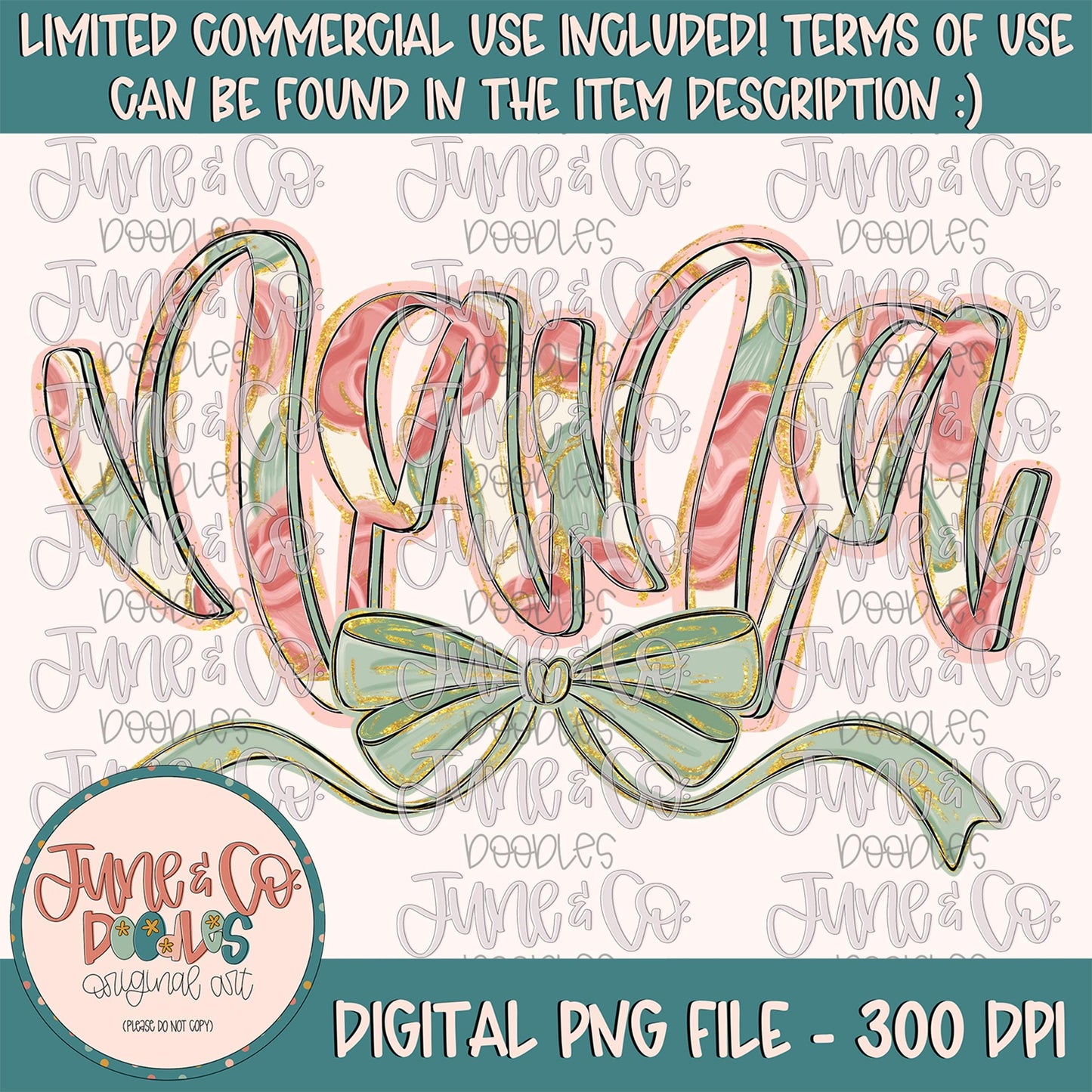 Painted Floral Nana PNG| Nana With Bow Sublimation File| Floral Mother's Day Shirt Design| Hand Lettered Printable Art| Digital Download