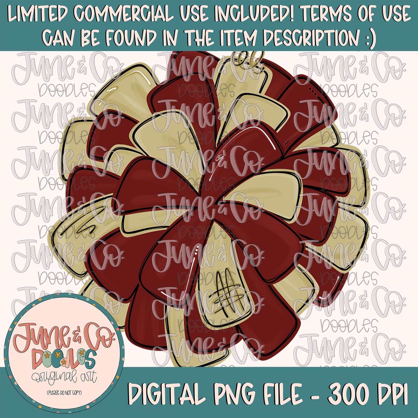 Maroon & Gold Pom Pom PNG| Cheerleading Sublimation File| Team Spirit Shirt Design| Hand Drawn Printable Art| Digital Download