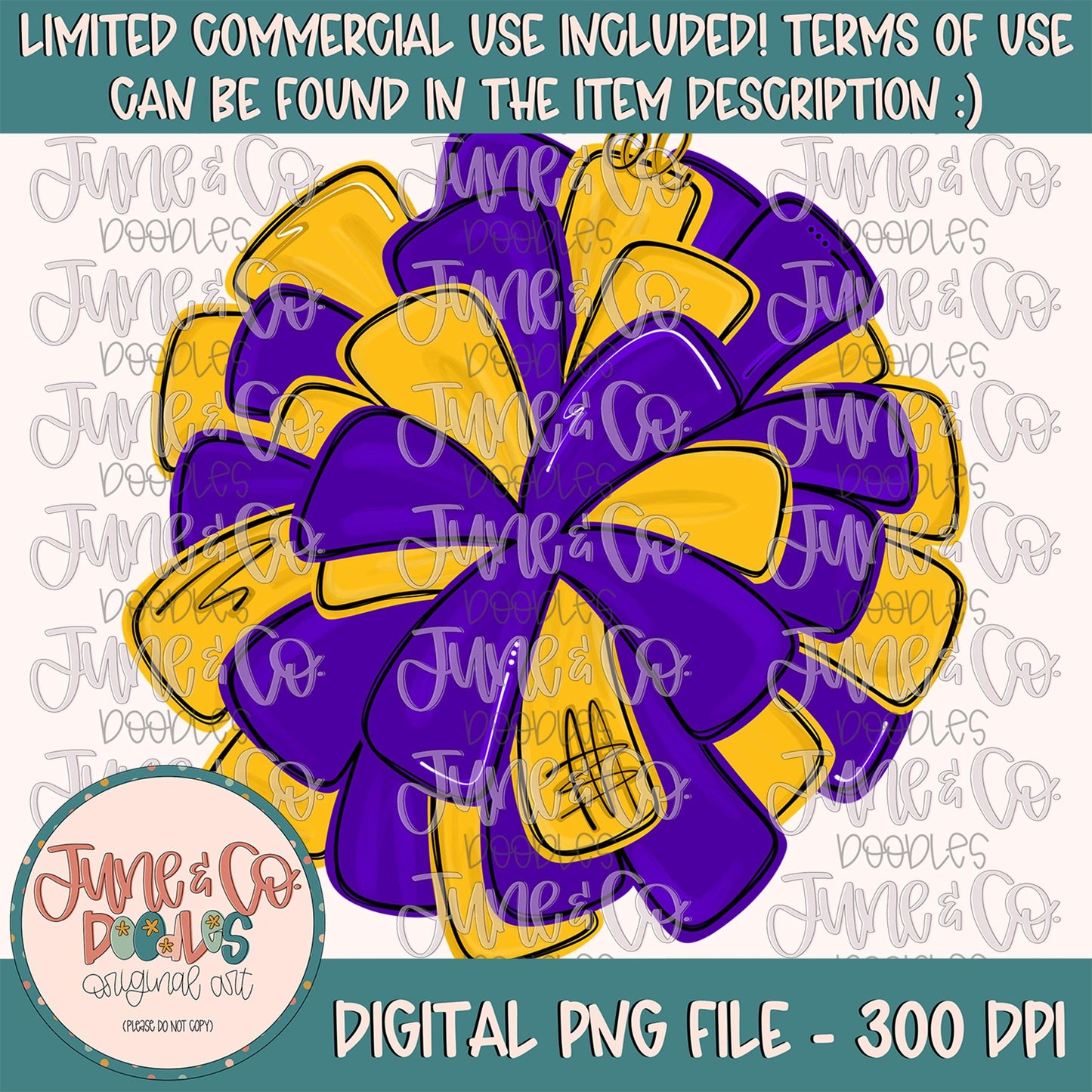 Purple & Yellow Pom Pom PNG| Cheerleading Sublimation File| Team Spirit Shirt Design| Hand Drawn Printable Art| Digital Download