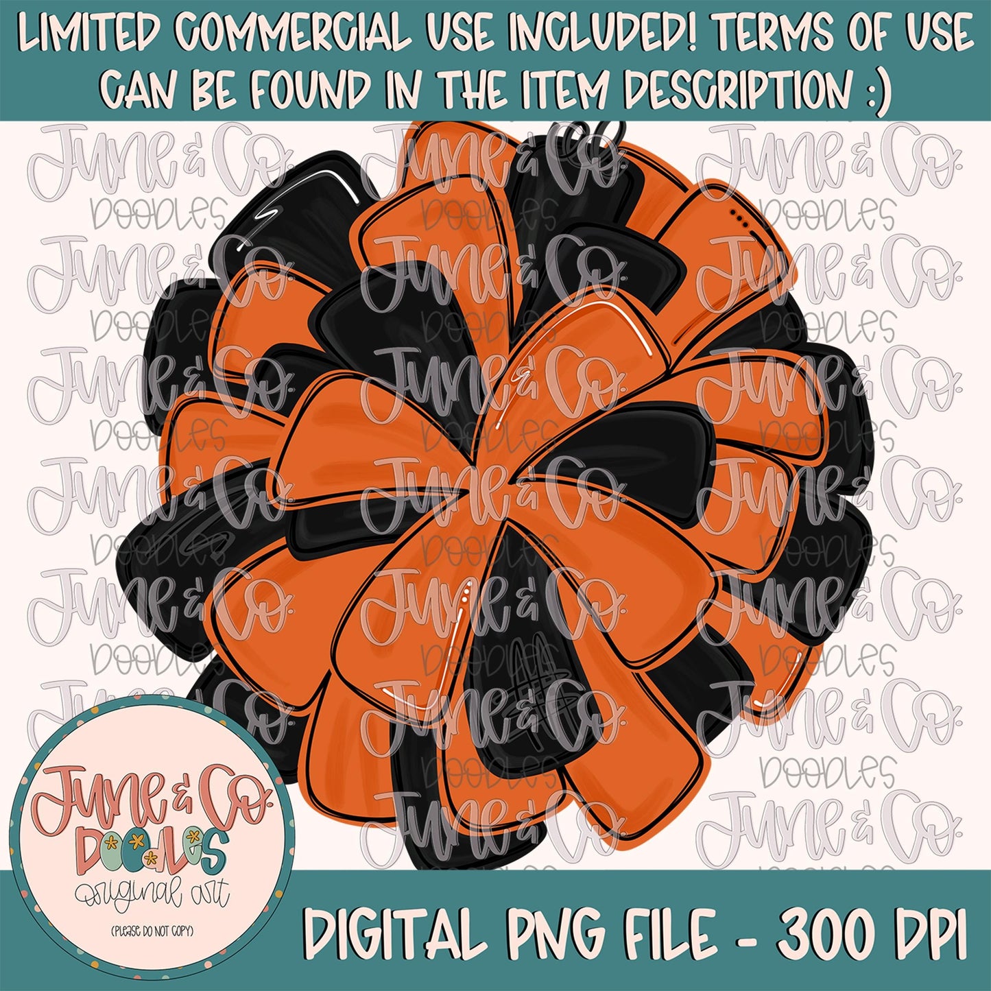 Orange & Black Pom Pom PNG| Cheerleading Sublimation File| Team Spirit Shirt Design| Hand Drawn Printable Art| Digital Download