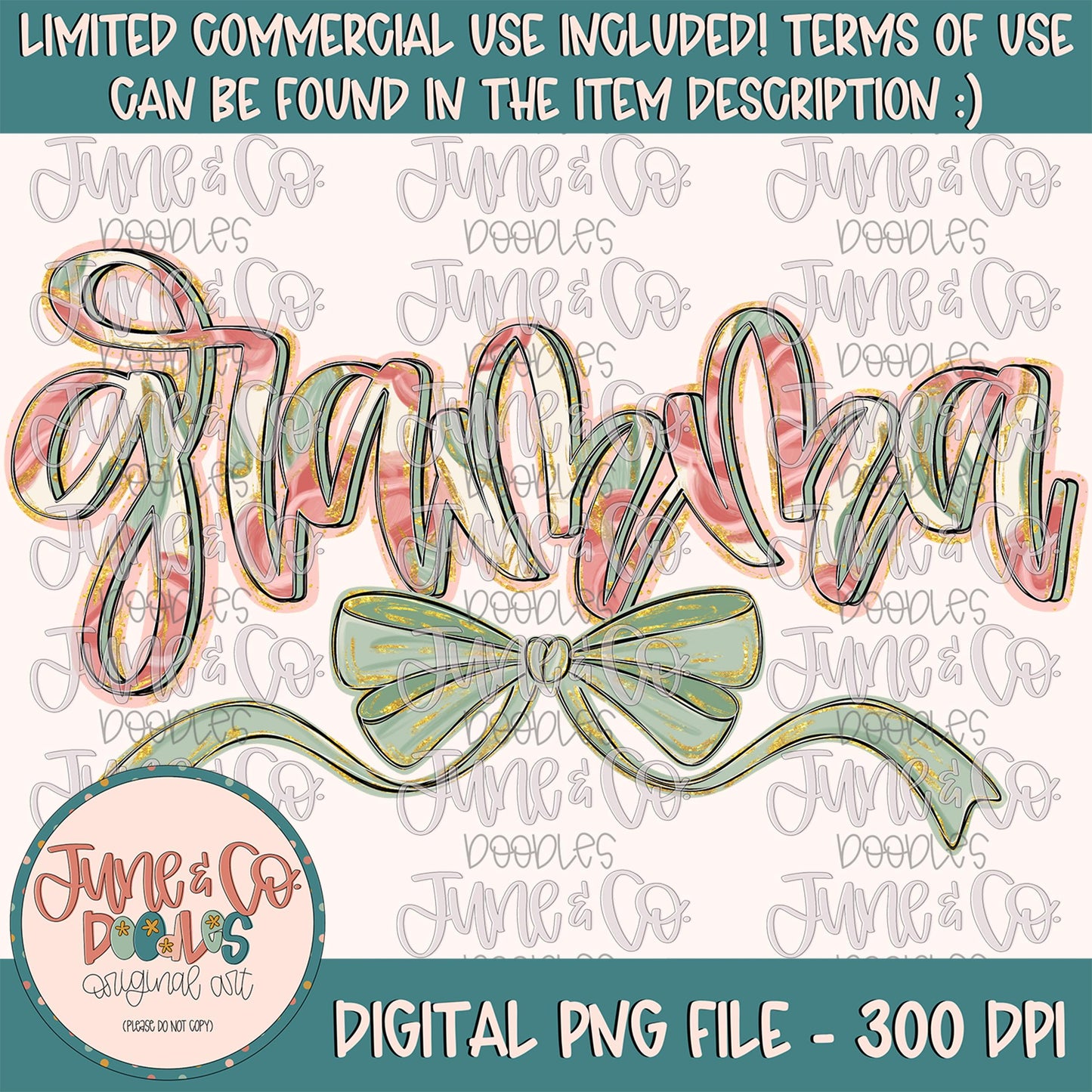 Painted Floral Gramma PNG| Gramma With Bow Sublimation File| Floral Mother's Day Shirt Design| Hand Lettered Printable Art| Digital Download