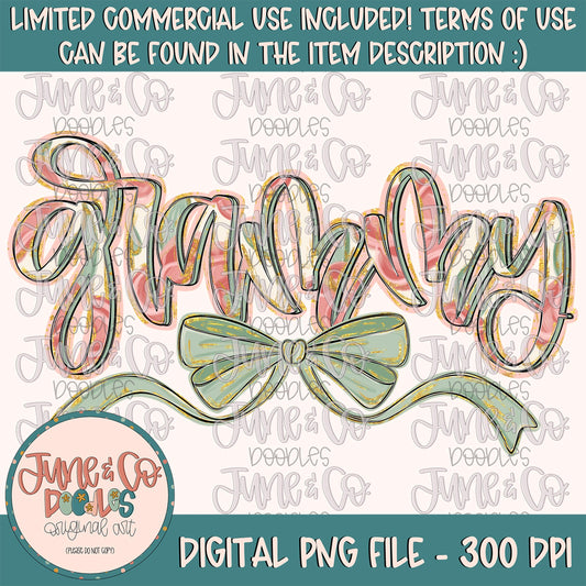 Painted Floral Grammy PNG| Grammy With Bow Sublimation File| Floral Mother's Day Shirt Design| Hand Lettered Printable Art| Digital Download