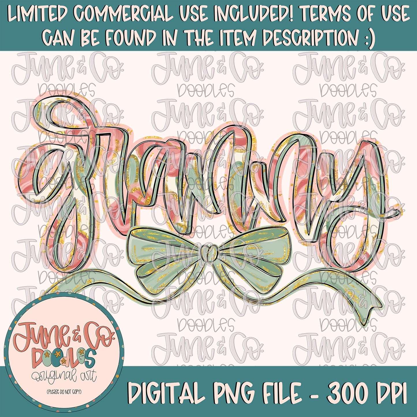 Painted Floral Granny PNG| Granny With Bow Sublimation File| Floral Mother's Day Shirt Design| Hand Lettered Printable Art| Digital Download