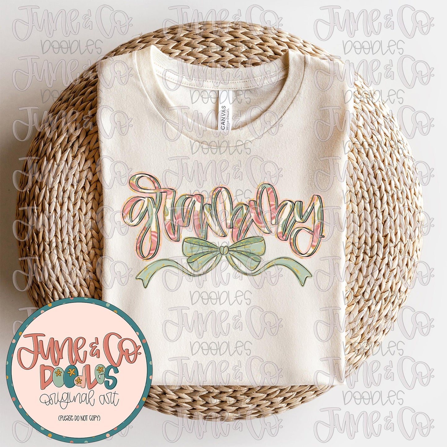 Painted Floral Grammy PNG| Grammy With Bow Sublimation File| Floral Mother's Day Shirt Design| Hand Lettered Printable Art| Digital Download