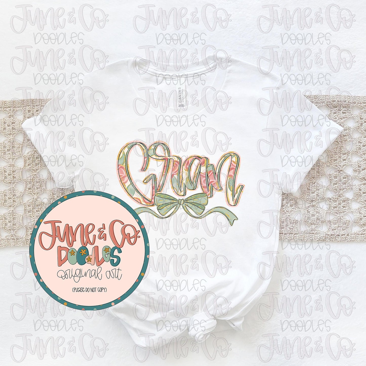Painted Floral Gran PNG| Gran With Bow Sublimation File| Floral Mother's Day Shirt Design| Hand Lettered Printable Art| Digital Download