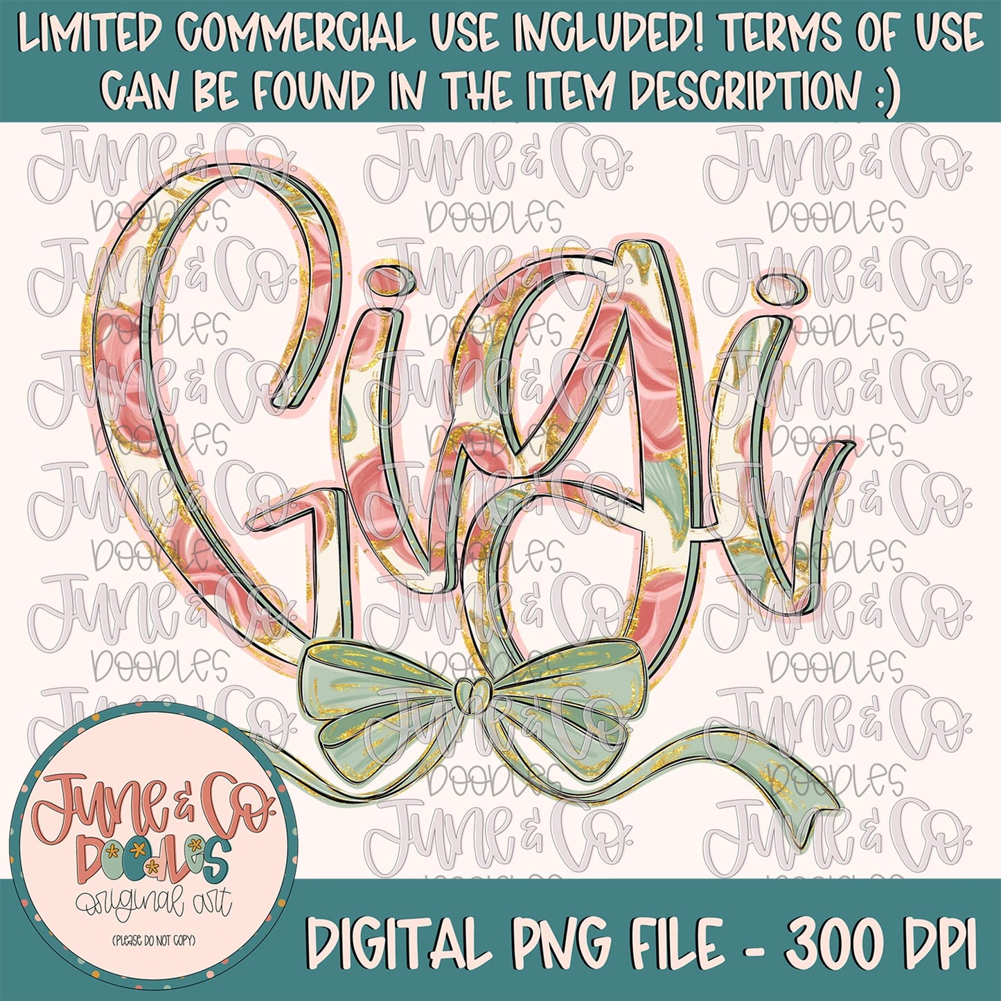 Painted Floral Gigi PNG| Gigi With Bow Sublimation File| Floral Mother's Day Shirt Design| Hand Lettered Printable Art| Digital Download
