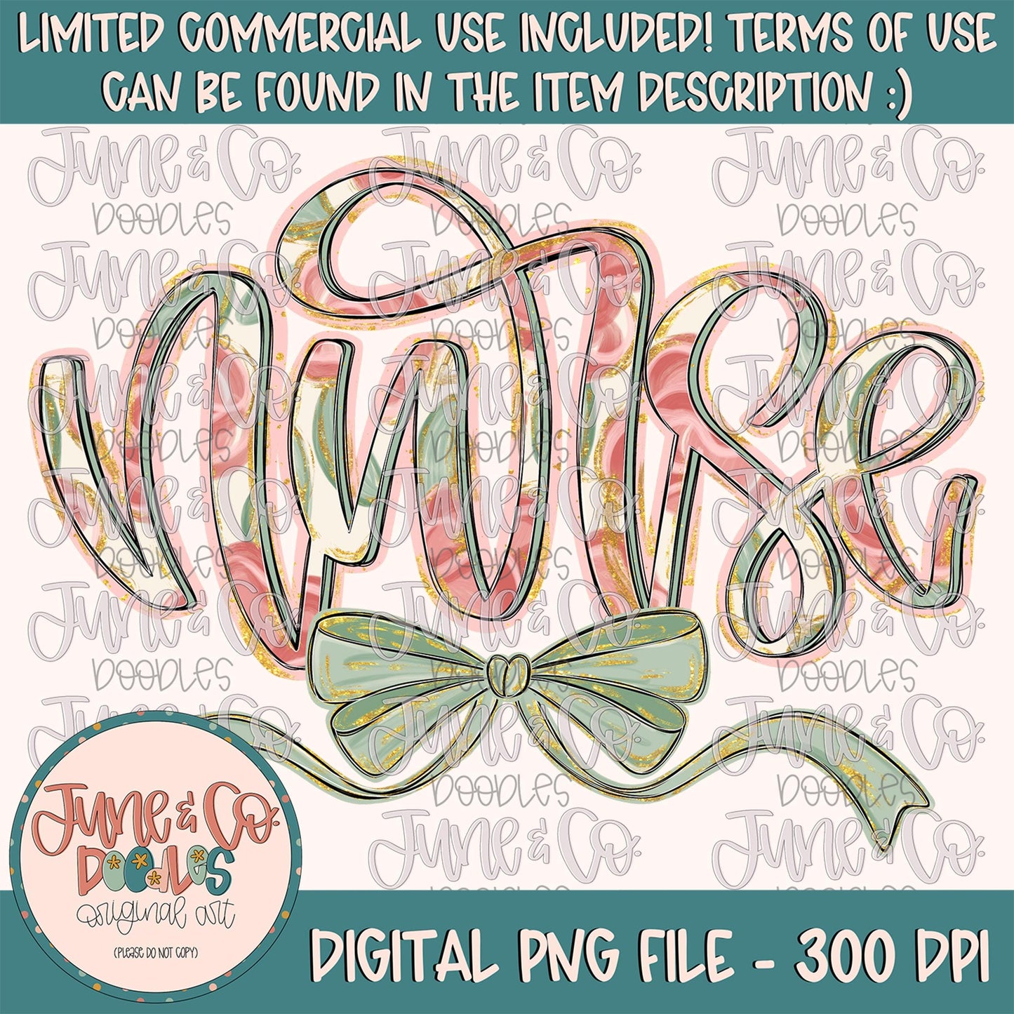 Painted Floral Nurse PNG| Nurse With Bow Sublimation File| Floral Occupation Shirt Design| Hand Lettered Printable Art| Digital Download