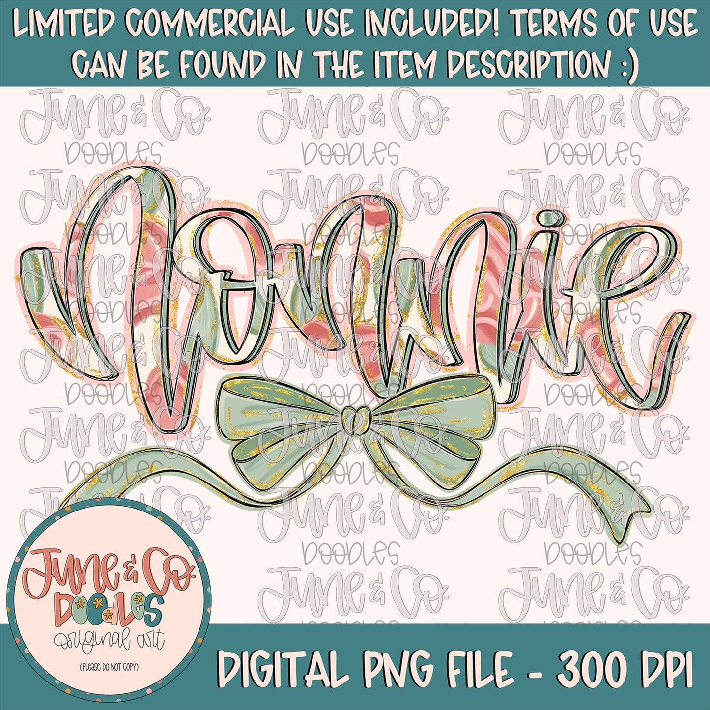 Painted Floral Nonnie PNG| Nonnie With Bow Sublimation File| Floral Mother's Day Shirt Design| Hand Lettered Printable Art| Digital Download