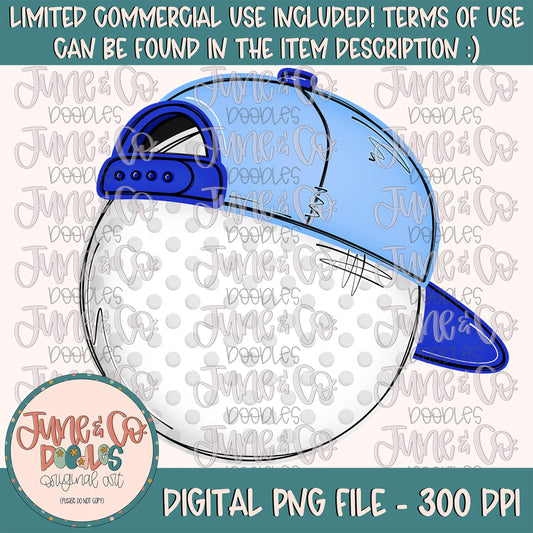Cool Golf Ball PNG| Golf Ball With With Hat Sublimation File| Boys Golfing Shirt Design| Hand Drawn Printable Art| Digital Download