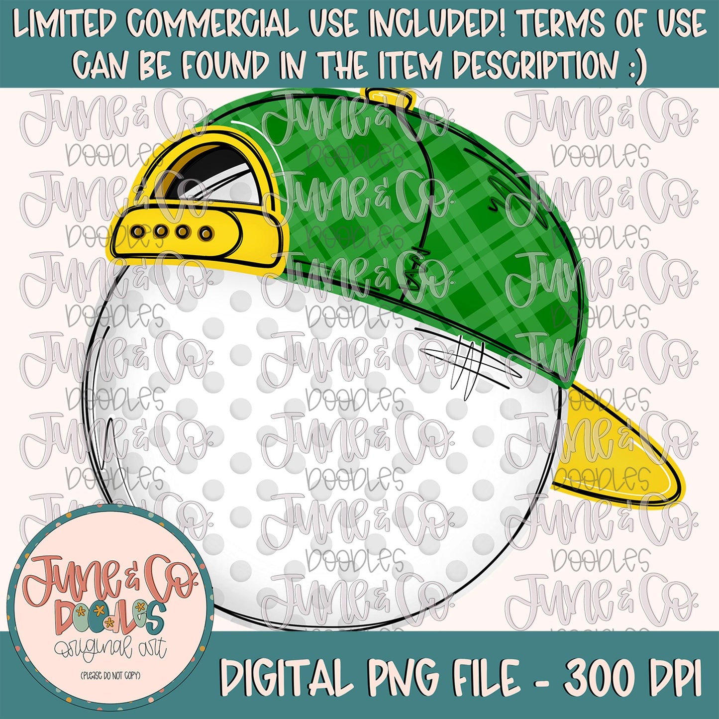 Cool Golf Ball PNG| Golf Ball With With Green Hat Sublimation File| Boys Golfing Shirt Design| Hand Drawn Printable Art| Digital Download