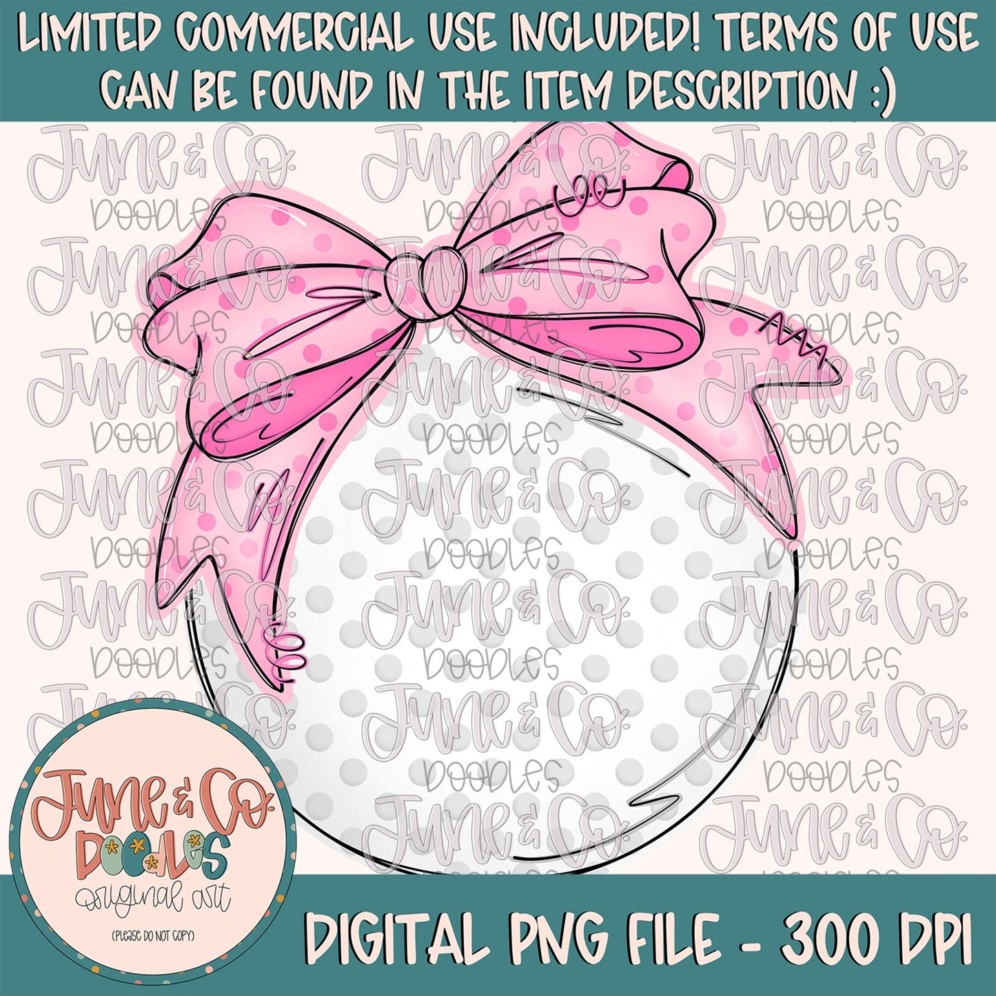 Golf Ball With Pink Bow PNG| Coquette Golf Ball Sublimation File| Girls Golfing Shirt Design| Hand Drawn Printable Art| Digital Download