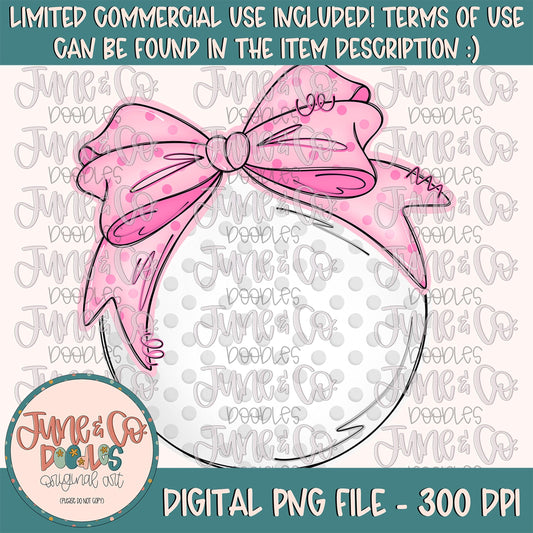 Golf Ball With Pink Bow PNG| Coquette Golf Ball Sublimation File| Girls Golfing Shirt Design| Hand Drawn Printable Art| Digital Download