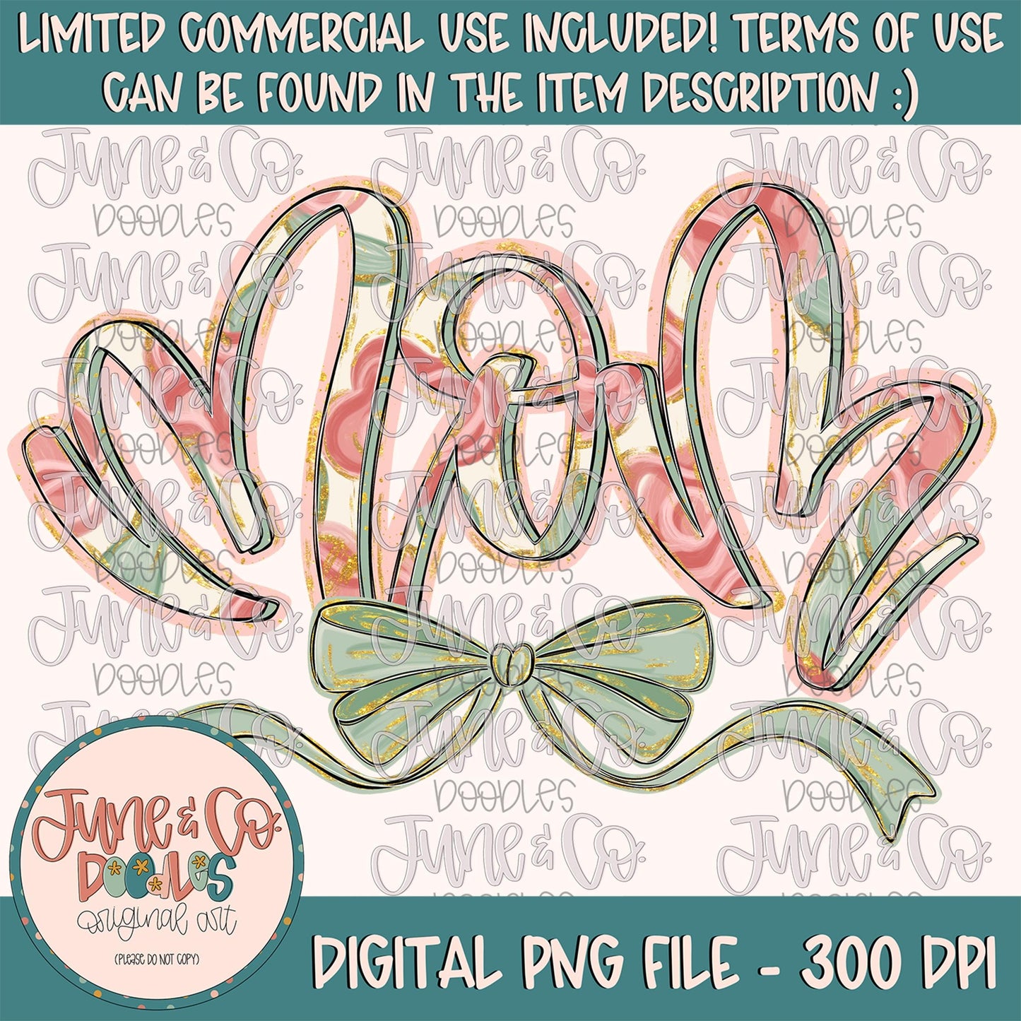 Painted Floral Mom PNG| Mom With Bow Sublimation File| Floral Mother's Day Shirt Design| Hand Lettered Printable Art| Digital Download
